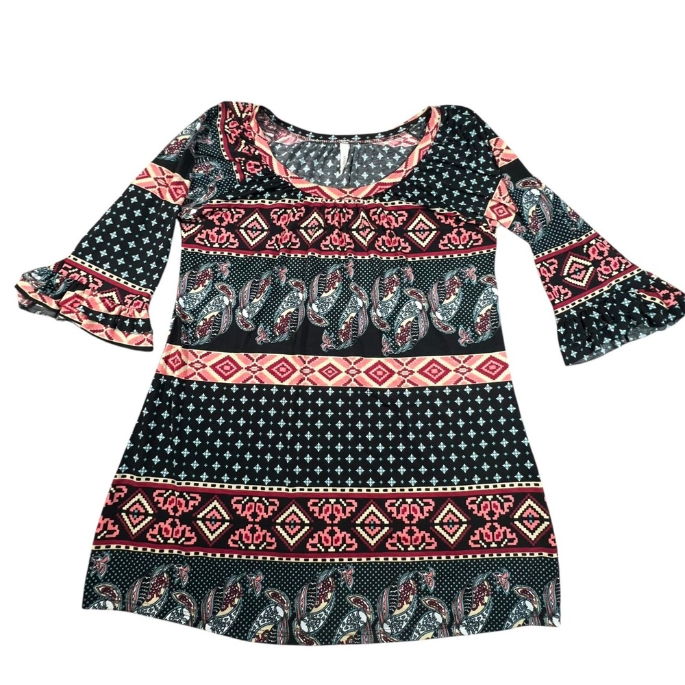 Cezanne Tunic Top Multicolor Paisley Geometric Pattern 1/2 Sleeve Medium Casual - Picture 4 of 9